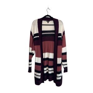 Express Oversized Cardigan Maroon Cream Multi Colorblock Knit Small Women’s